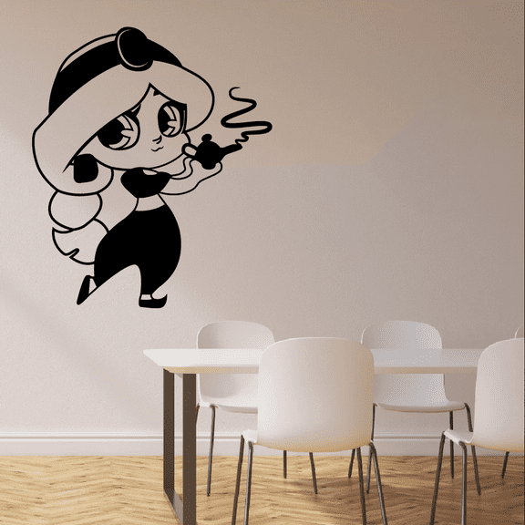 Princess Jasmine Aladdin Disney Princess Cute Jasmine And Genie's Lamp Silhouette Vinyl Wall Art Sticker Wall Decal Home Kids Room Study Room Boys Wall Décoration Design Wall Décor Size (30x22 inch)