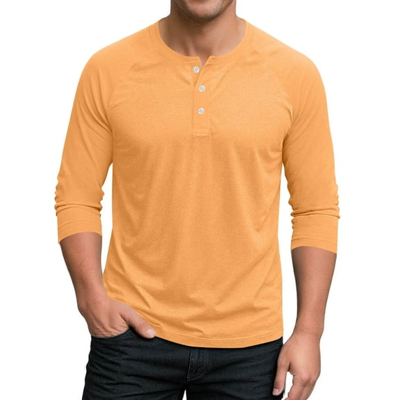 FNFYFH Mens Henley Shirt 3/4 Sleeve T Shirts Button Down Pullover Tops Basic Crew Neck Tee