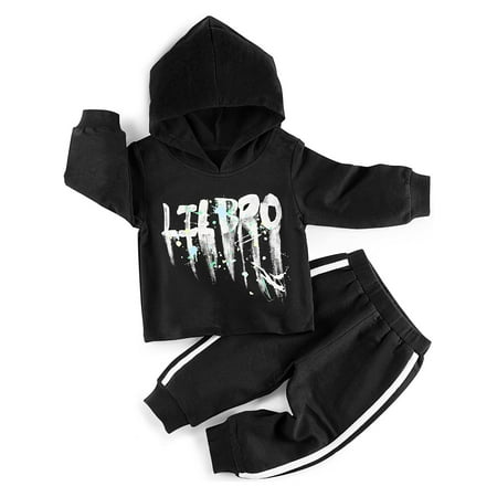 

mijaja Toddler Kids Baby Boys Spring Clothes Hooded Tops T-Shirt Pants Outfits 2Pcs Set Black 2-3 Years