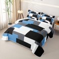 thumbnail image 3 of Castle Fairy Minimalist Offset Rectangle Block Quilt Full 3-Piece,Abstract Mosaic Full Bedspread Sets,Sky Gray Black,1 Coverlet and 2 Pillowcases, 3 of 7