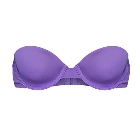 GZWYHT Strapless Bra Clearance Bras for Women Women s Solid Color Underwear Bra Dress Strapless All-match Bra Tshirt Bras Seamless Bras Push Up Bra Purple 85C