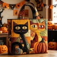 thumbnail image 5 of Quilted Tote Bag Halloween Tote Bags for Women Cute Cat Pumpkin 3D Printed Purse Hobo Bag for Shopping Womens Tote Bag, Blue M, 5 of 6