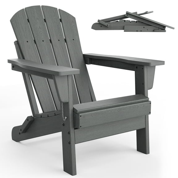 CazToi Folding Adirondack Chairs 380Lbs Capacity HDPE Plastic Outdoor Chairs with Wood Texture