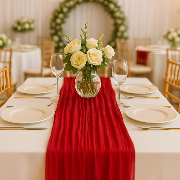 AUQ 2026 New 10Ft Red Cheesecloth Table Runner 120 Inch Rustic Boho Gauze Cheese Cloth Table Runner for Wedding Baby Shower Bridal Shower Birthday Party Home Decorations