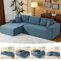 New 108" Plush Corduroy Cloud Couches Sectional Sofa with L-Shaped Modular Boneless Sofa for Living Room with Convert Left/Right Facing, No Assembly(Deep Blue, Left Facing Chaise)