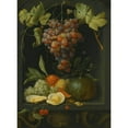 thumbnail image 2 of Joris van Son 19x24 Black Ornate Framed Double Matted Museum Art Print Titled: Still Life with Grapes a Melon an Orange Plums and Oysters in a Stone Niche (1654), 2 of 5