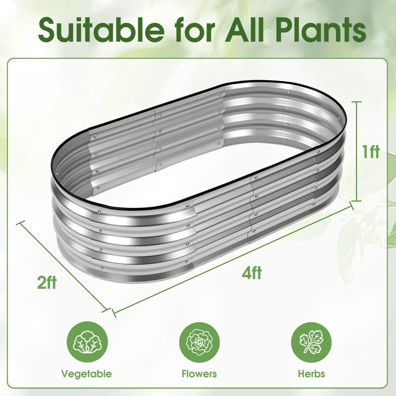 Gianna 2Pcs 4x2x1ft Galvanized Metal Raised Garden Bed,Oval Planter Box Outdoor, Silvery