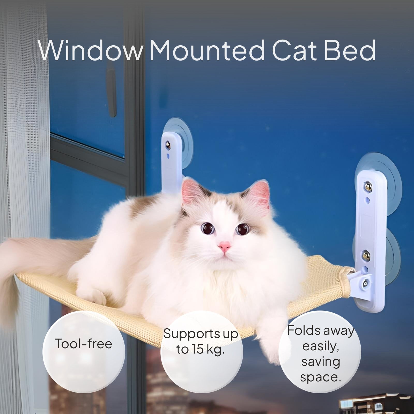 Tnarru Cat Resting Spot, Suction Holder Bed, Foldable Window Perch Light Gray