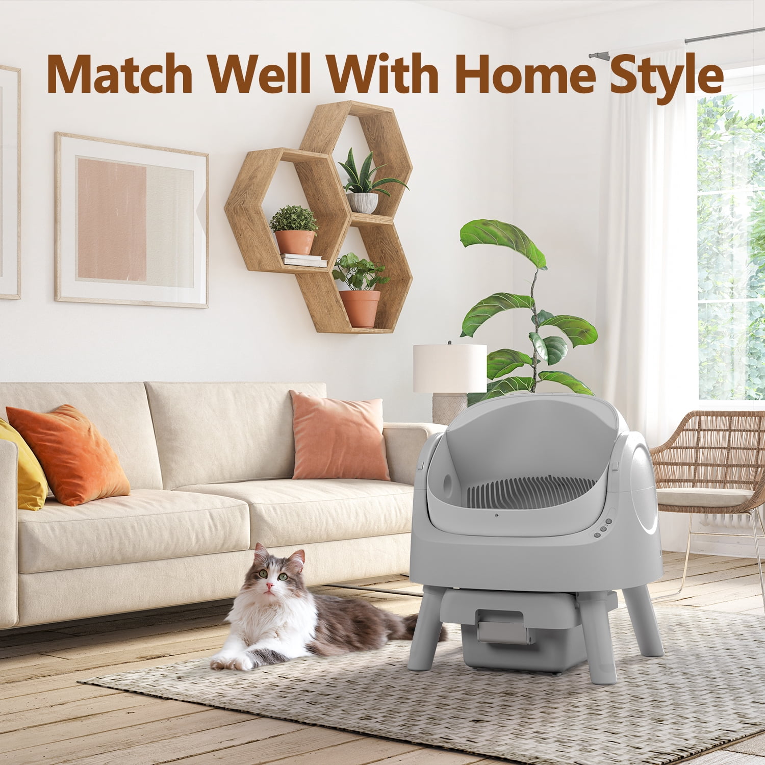 PetPivot Automatic Cat Litter Box Self-Cleaning with Safety Protection, Mat and Trash Bags Included, Steel