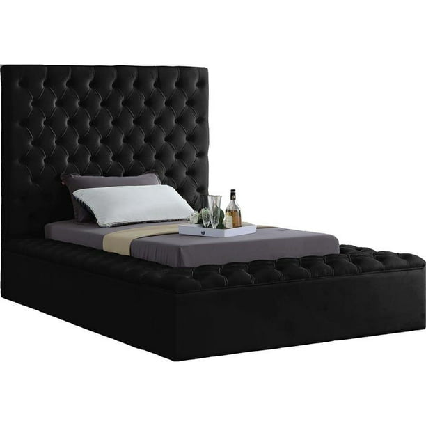 Tufted Velvet Twin Bed In Black, Meridian Bed Frame