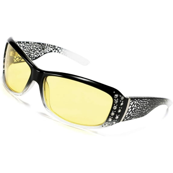 FEISEDY Women Yellow Sunglasses Wrap Around Anti Glare Driving Night Glasses B2547