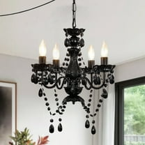 Plug in Crystal Chandelier 4-Light Black Small Chandelier Ceiling Light Fixture with 20ft cord for Bedroom