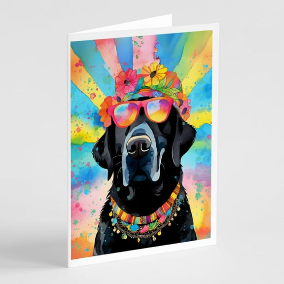 Black Labrador Hippie Dawg Greeting Cards Pack of 8 7 in x 5 in