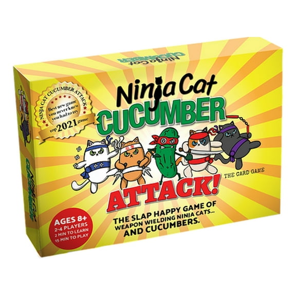 Moonsprocket Games Ninja Cat Cucumber Attack! | A Slap-Happy Easy Family-Friendly Party Game - Card Games for Adults, Teens & Kids - 2- 4 Players
