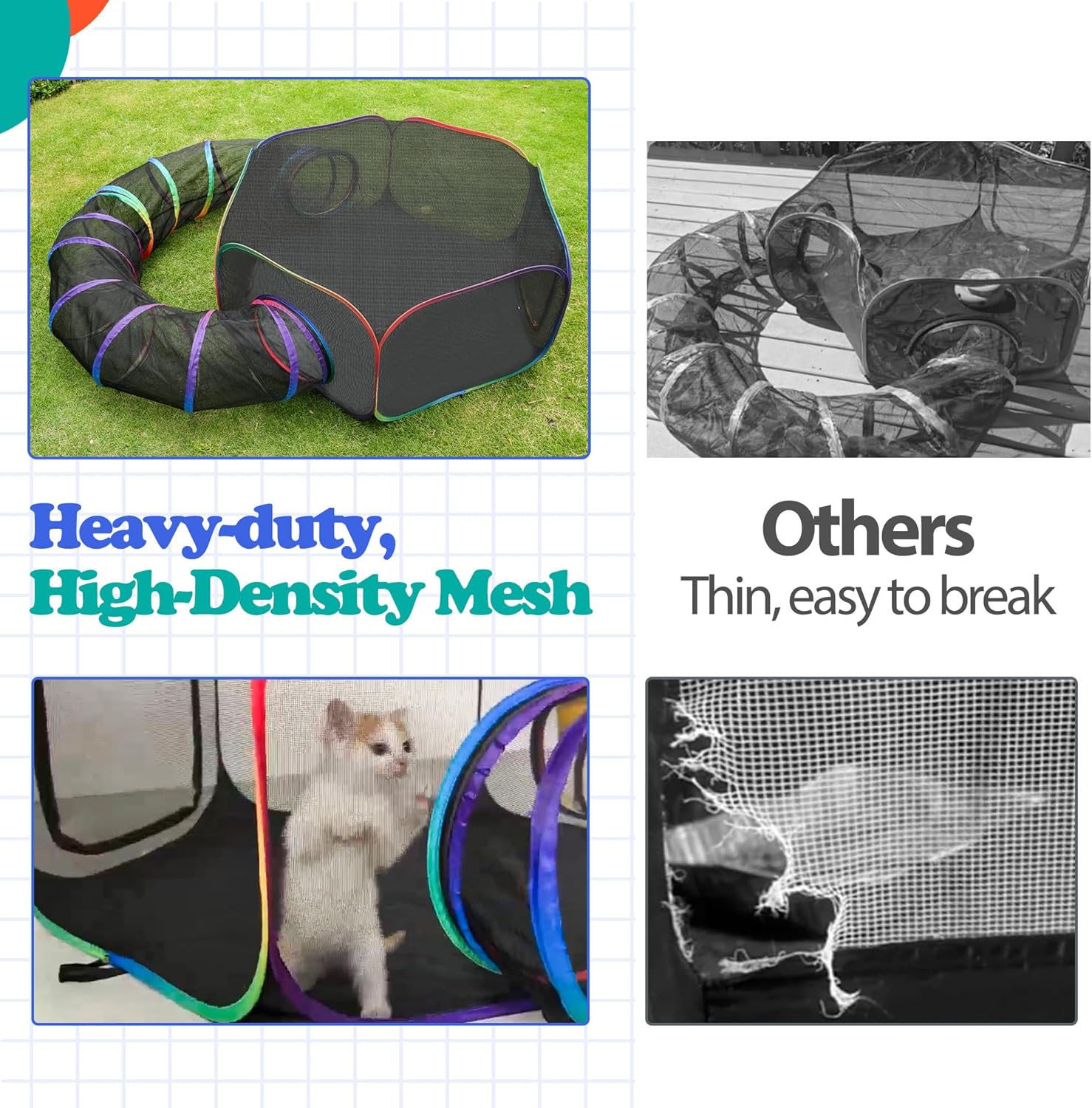 Outdoor Cat Enclosure, Portable Catio Playground with Tent & Tunnel for Cats and Small Animals, Foldable Cat Playpen Includes Storage Bag for Outside and Indoor Play, Rainbow Color