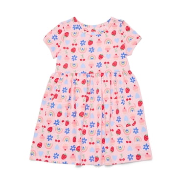 Wonder Nation Baby and Toddler Girls Play Dress with Short Sleeves, Sizes 0/3M-5T