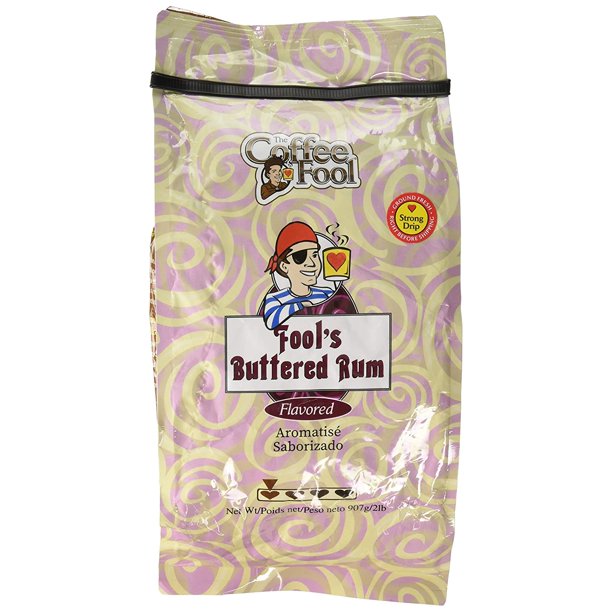 The Coffee Fool Buttered Rum Ground Coffee, Strong Drip Grind, 2 Pound