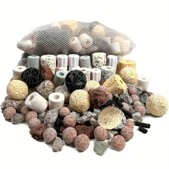 Aquarium Filter Media Combo - Bio Balls & Ceramic Rings Set with Mesh Bag for Fish Tank/Pond - High Surface Area Biological Filtration (500g Set)
