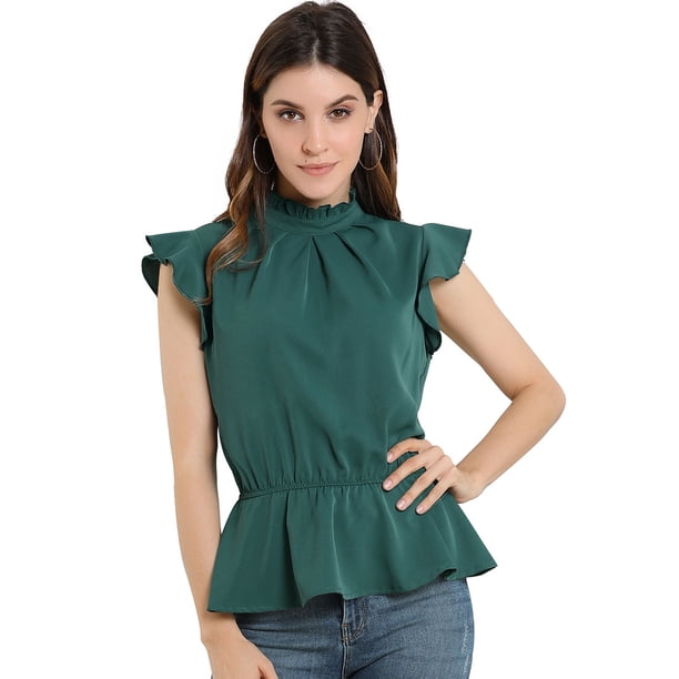 Blusa Peplum Allegra K Volante Fruncido Manga De Aleteo Verde S