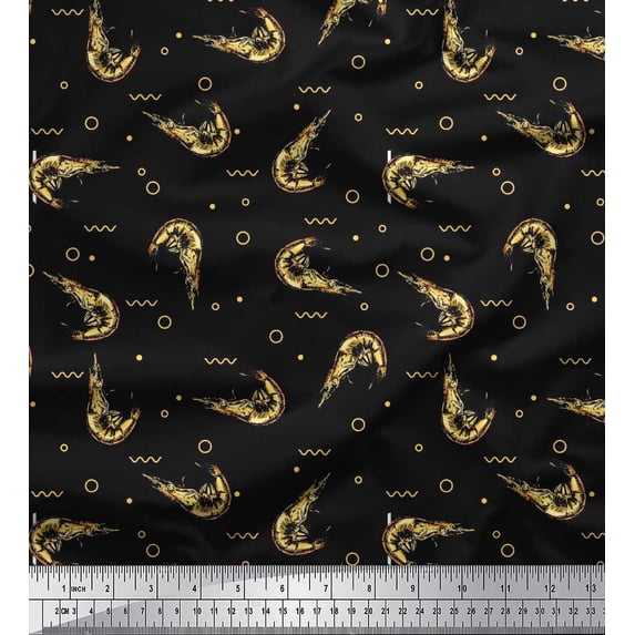 Soimoi Cotton Duck Fabric Circle,Dot & Prawns Ocean Decor Fabric Printed Yard 42 Inch Wide