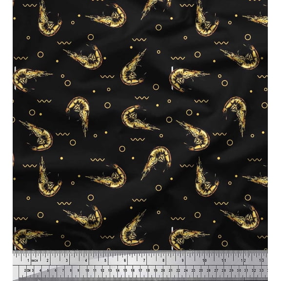 Soimoi Cotton Duck Fabric Circle,Dot & Prawns Ocean Decor Fabric Printed Yard 42 Inch Wide