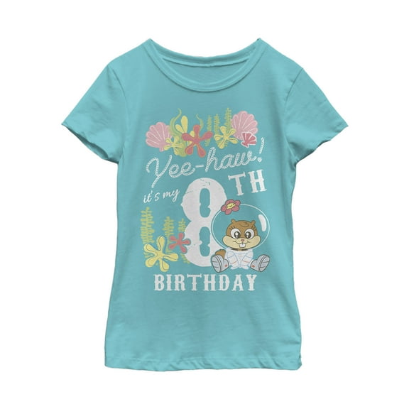 Girl's SpongeBob SquarePants Sandy 8th Birthday  Graphic Tee Tahiti Blue Small
