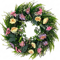 Spring Wreath for Front Door 17.7 inches Wildflower Wreath Door Wreaths for Spring Summer Easter Hanging Decoration for Home Indoor Outdoor