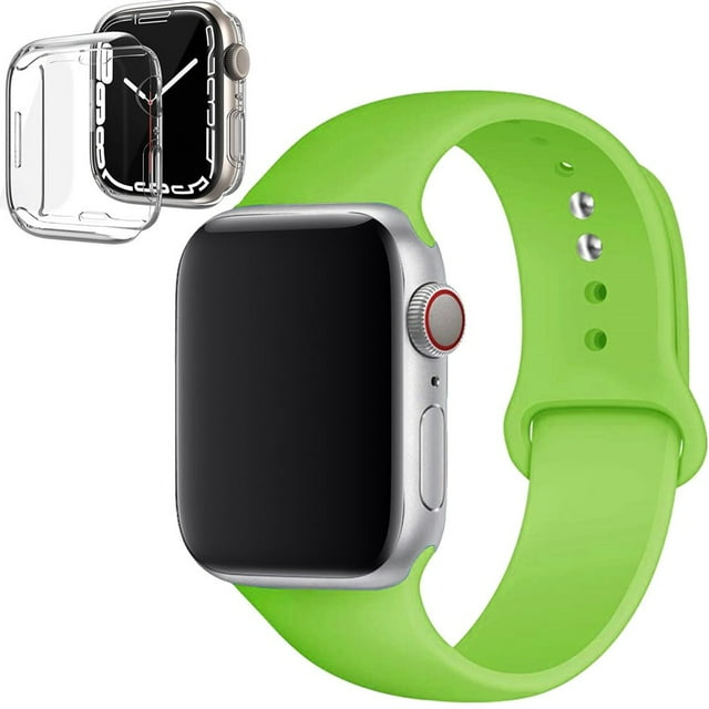 ALMNVO Silicone Sport Strap for Apple Watch Bands with Case 44mm,Clear Silicone Screen Protector Cover and Band for Apple Watch Series 6 5 4 SE -Green