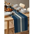 thumbnail image 3 of Navy Blue Beige Striped Short Table Runners 36 Inches, Cotton Linen Fabric Table Runner Dresser Scarf, Farmhouse Retro Lines Modern Tablerunner for Party/Kitchen/Dinner/Wedding Decor 13''x36'', 3 of 7