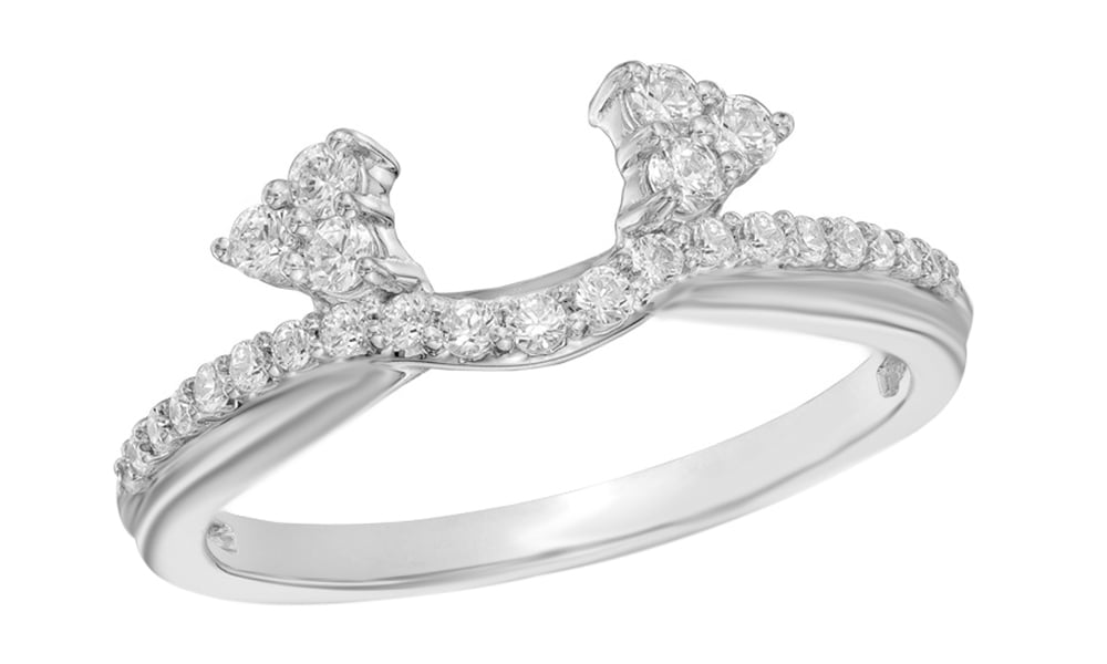 White Natural Diamond TriSide Solitaire Enhancer Guard Ring In 14k