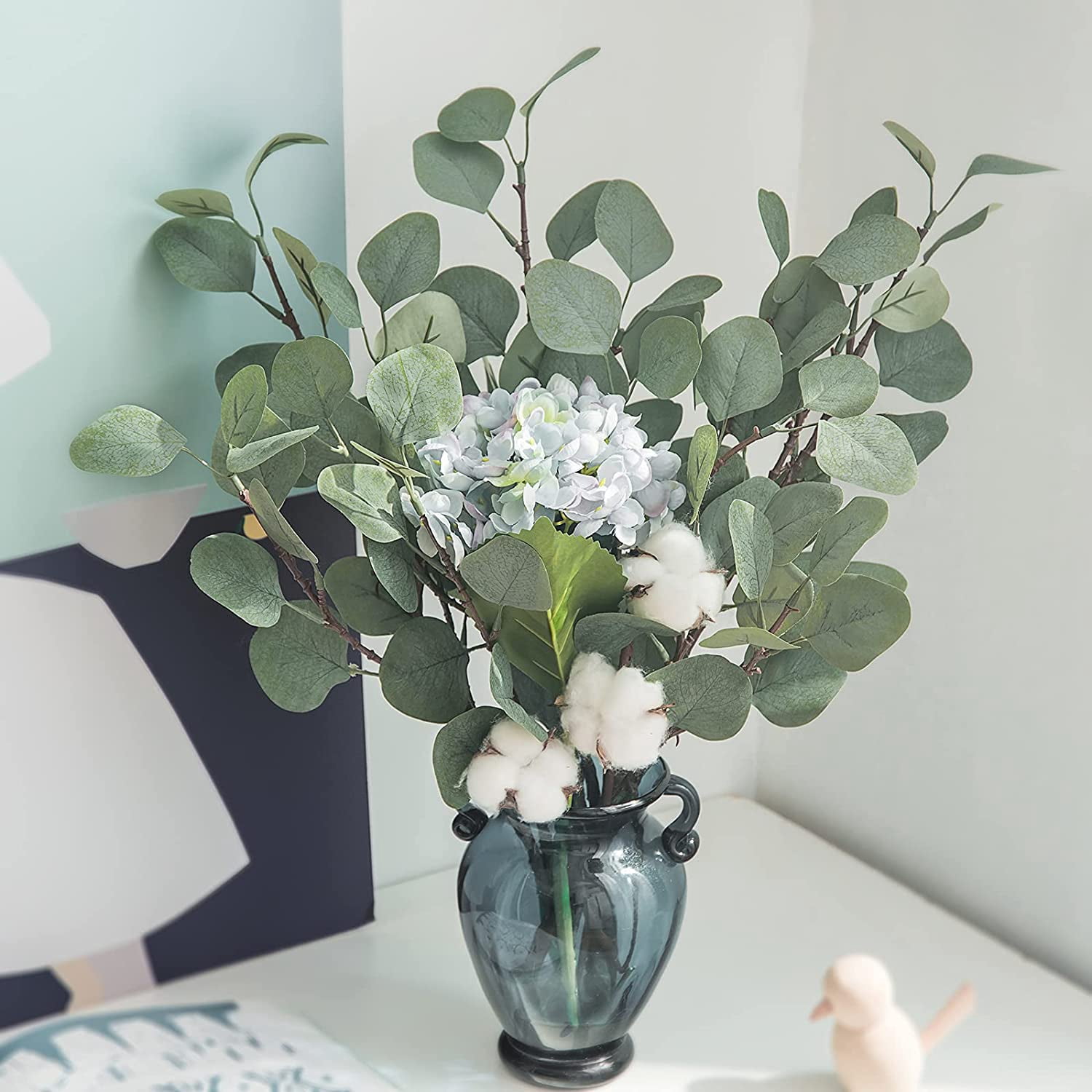 3PCS Artificial Eucalyptus Leaves Stems, 25" Tall Faux Eucalyptus Leaf Fake Greenery Plants Branches Floral for Vase Filler Home Party Wedding Arrangement Spring Decoration