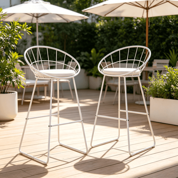2Pcs Modern Nordic Counter Height Bar Stools, 29.5" Seat Height Industrial Bar Chairs with Curved Hollow Metal Frame Backrest, Padded Faux Leather Seat,Assembly Needed