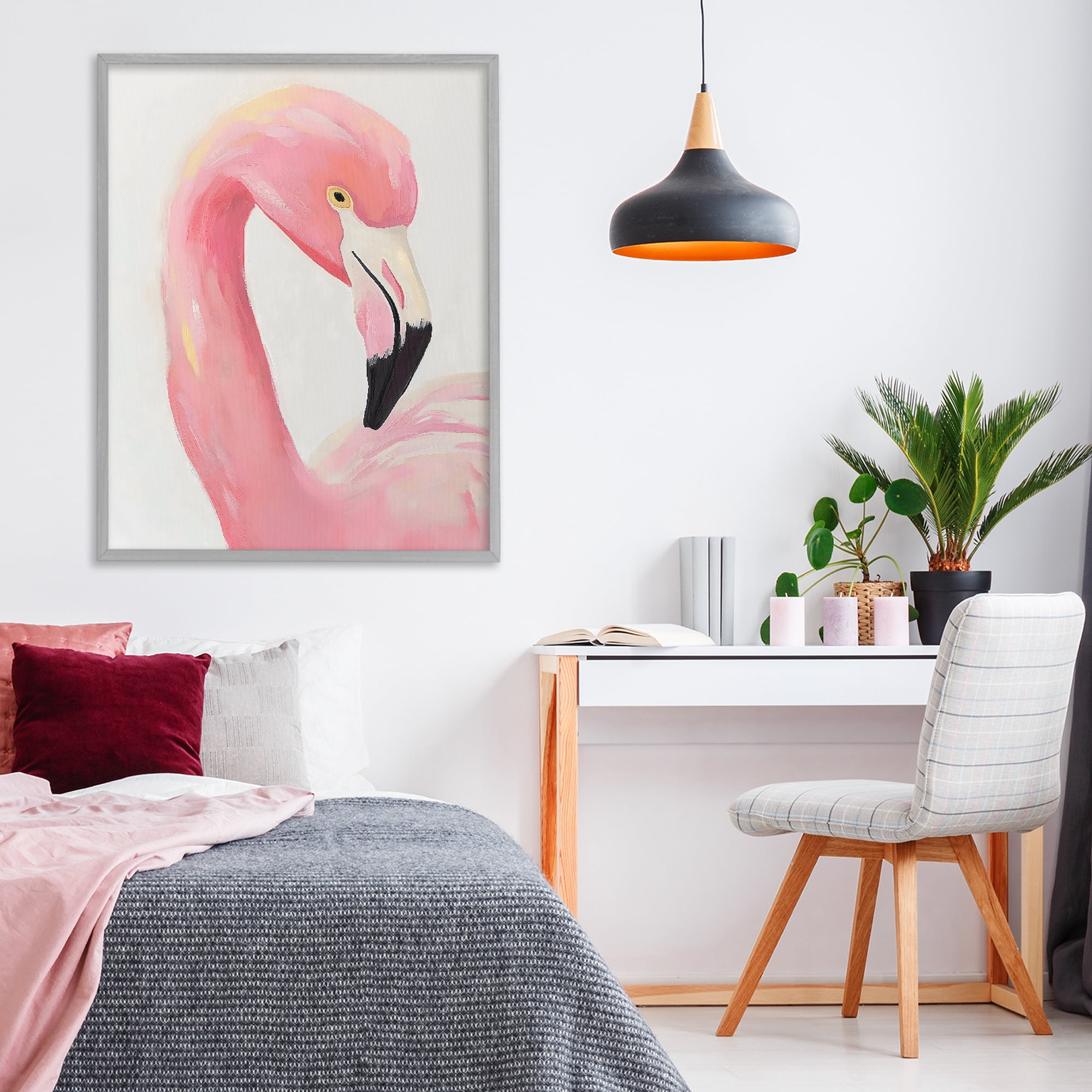 Stupell Industries Serene Pink Flamingo Portrait Gray Framed Giclee Art, design by The Prints Vibe