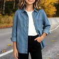 thumbnail image 3 of StSilkitty Kids Denim Shirt Jacket Long Sleeve Collared Button down Shacket with Pocket Fall Lightweight Fashion Coats Size 5-15, 3 of 8