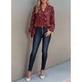 thumbnail image 4 of SHEWIN Plus Size Tops for Women Casual Boho Flroal Printed V Neck Chiffon Blouses Puff Long Sleeve T Shirts 2XL, 4 of 5