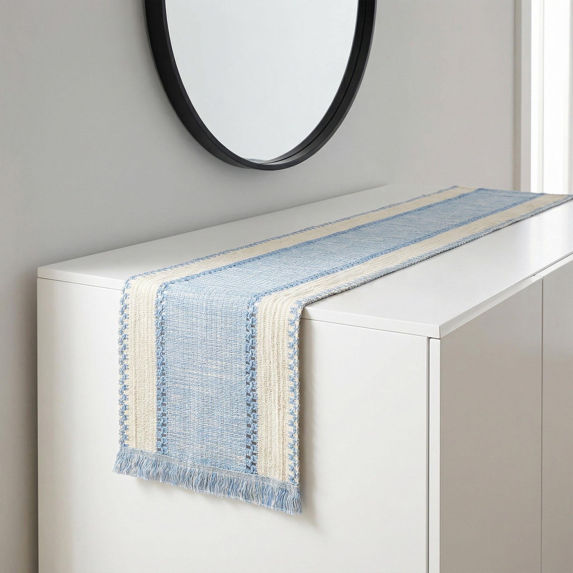 Unique Bargains Decorations Long Kitchen Runner with Tassel Light Blue 11.8x70.9in