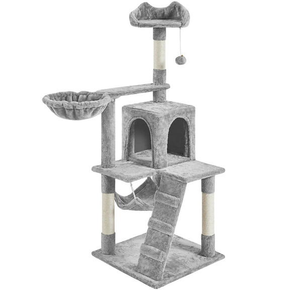 Yaheetech 53.6'' H Multilevel Cat Tree with Ladder, Condo, and Basket, Light Gray