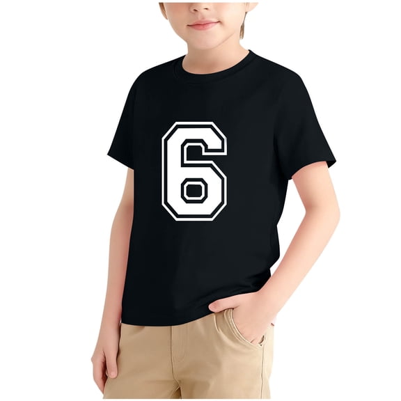 CQONEPT Boys Girls Number 6 Shirt Kids Crewneck Sports Team Jersey Shirt Birthday Short Sleeve Tees Tops Black 130