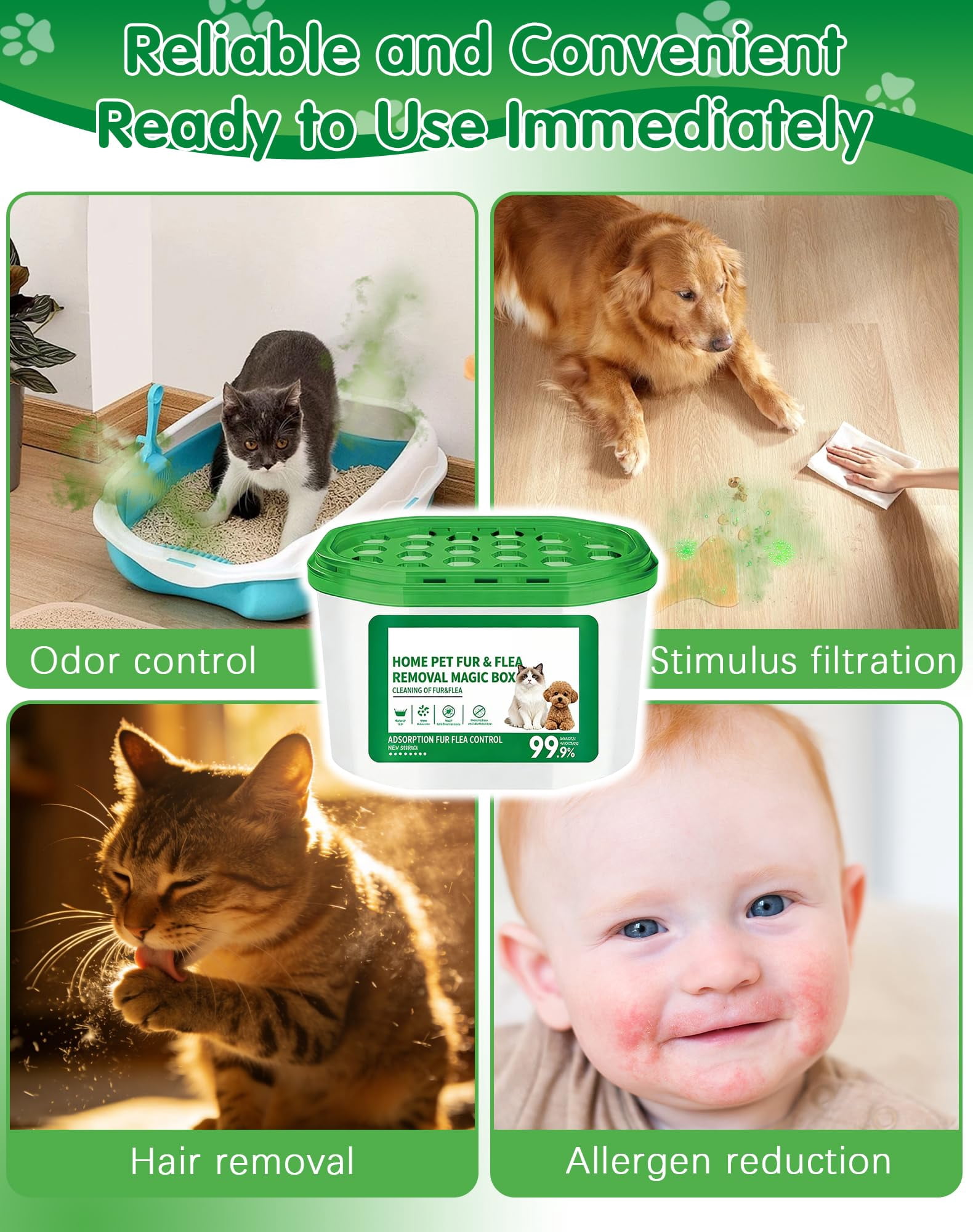 Home Pet Fur & Odor Removal Magic Box, Indoor Air Purification Dust Removal Magic Box for Home Pet Hair, Portable Odor Eliminator & Dust Collector for Bedroom, Living Room (3 PCS)