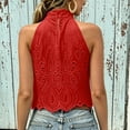 thumbnail image 6 of TEAJOPSUU Tank Tops for Women Halter Neck Embroidered Lace Cropped Tank Tops Bohemian Style Casual Sleeveless Shirts Loose Fit Summer Solid Color Blouses Red, 6 of 6