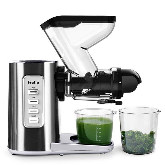 Fretta Juicer Machines,Cold Press Juicer with American-Sourced PCTG Material,3-Inch Wide Feed Chute Fits Whole Fruits & Vegetables,Stainless Steel & Easy to Clean,Quiet 200W DC Power