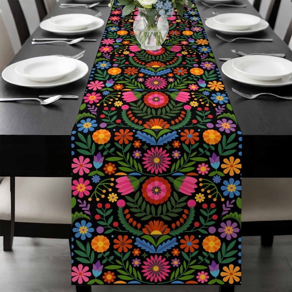 Bohemian Table Runner 72 Inches Long, Red Green Tribal Mexican Abstract Flower Kitchen Coffee Dining Table Decoration for Home Party Birthday Wedding Home Decor 16x72 Inches