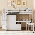 thumbnail image 3 of Harper & Bright Designs Full Size Loft Bed with Stairs and Wardrobe, Wood Full Storage Bed with Desk & Bookshelf for Boys Girls, White, 3 of 18