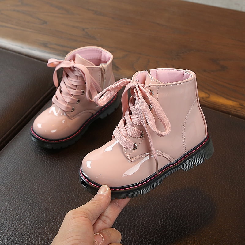goowrom Toddler Girls Boys Martin Boots Fashion Side Zipper Lace Up PU Leather Non Slip Ankle Boots Walmart