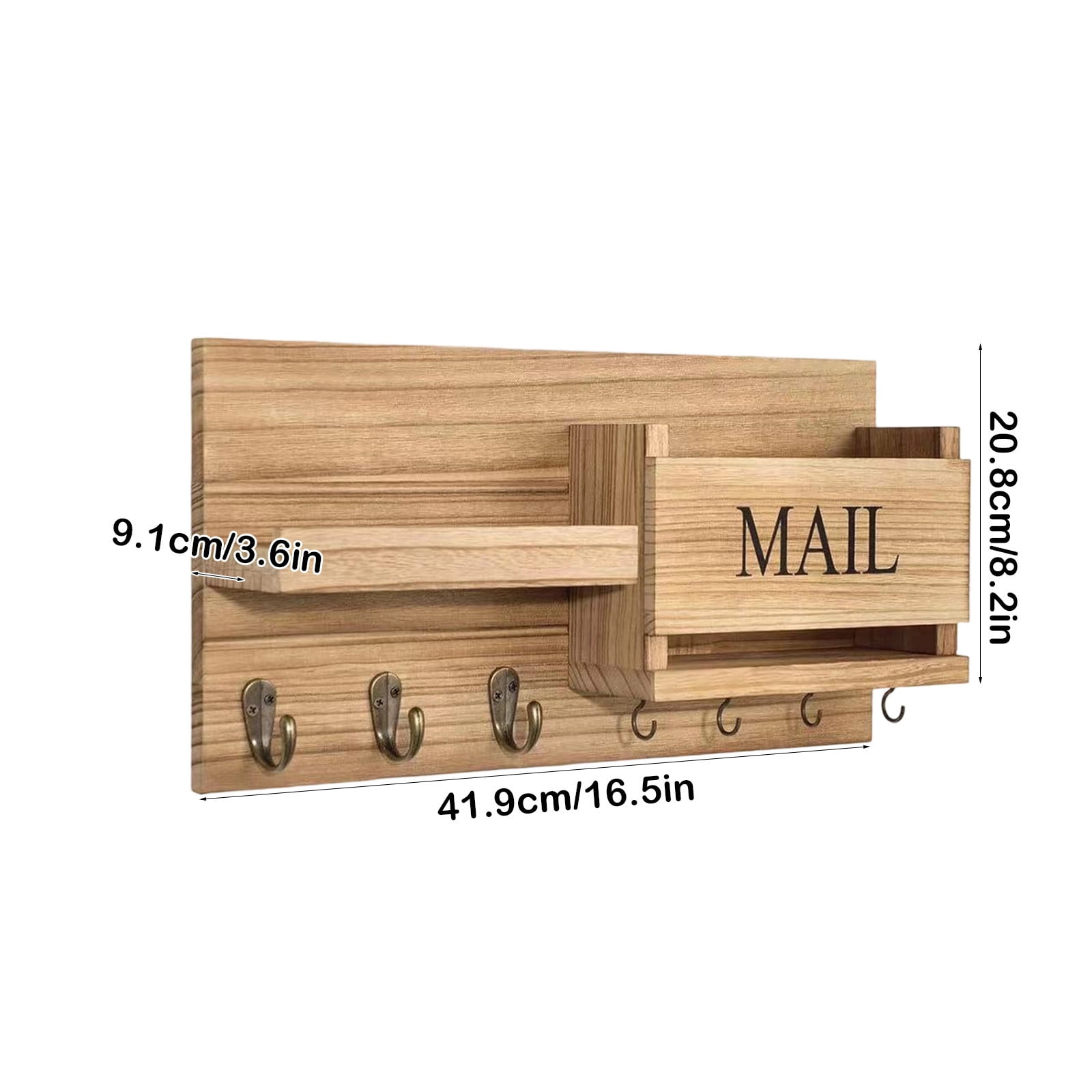 Wall Mounted Coat Rack, Key Holder with Mail Organizer for Entryway, Wooden Shelf with Hooks for Home Decor and Storage