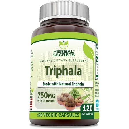 Herbal Secrets Triphala 750 Mg Per Serving 120 Veggie Capsules Supplement | Made with Natural Triphala | Non-GMO | Gluten Free | Made in USA