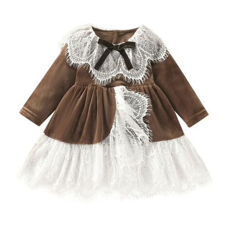

Xutthjh Toddler Girls Christmas Long Sleeve Lace Patchwork Princess Dress Xmas Party Ruffles Dresses