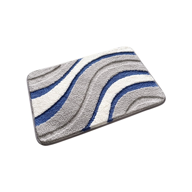 Non Slip Bath Mat 24 in x 16 in Soft Absorbent Polyester Bathroom Carpet Mat Machine Washable Blue Gray