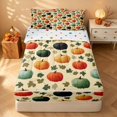 thumbnail image 2 of Homewish Vintage Fall Pumpkin Zipper Twin Comforter Sets with Fitted Sheet and 2 Pillowcases, Autumn Maple Leaf Zipper Bedding Set, Cream Mixed Hues, Polka Dots Reversible, 2 of 7