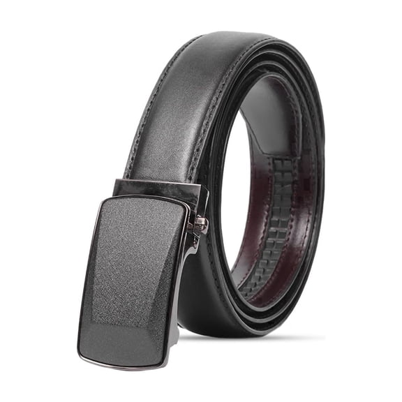 Men's Genuine Leather Ratchet Belt, Automatic Slide Buckle, Trim-to-Fit Dress Belt
